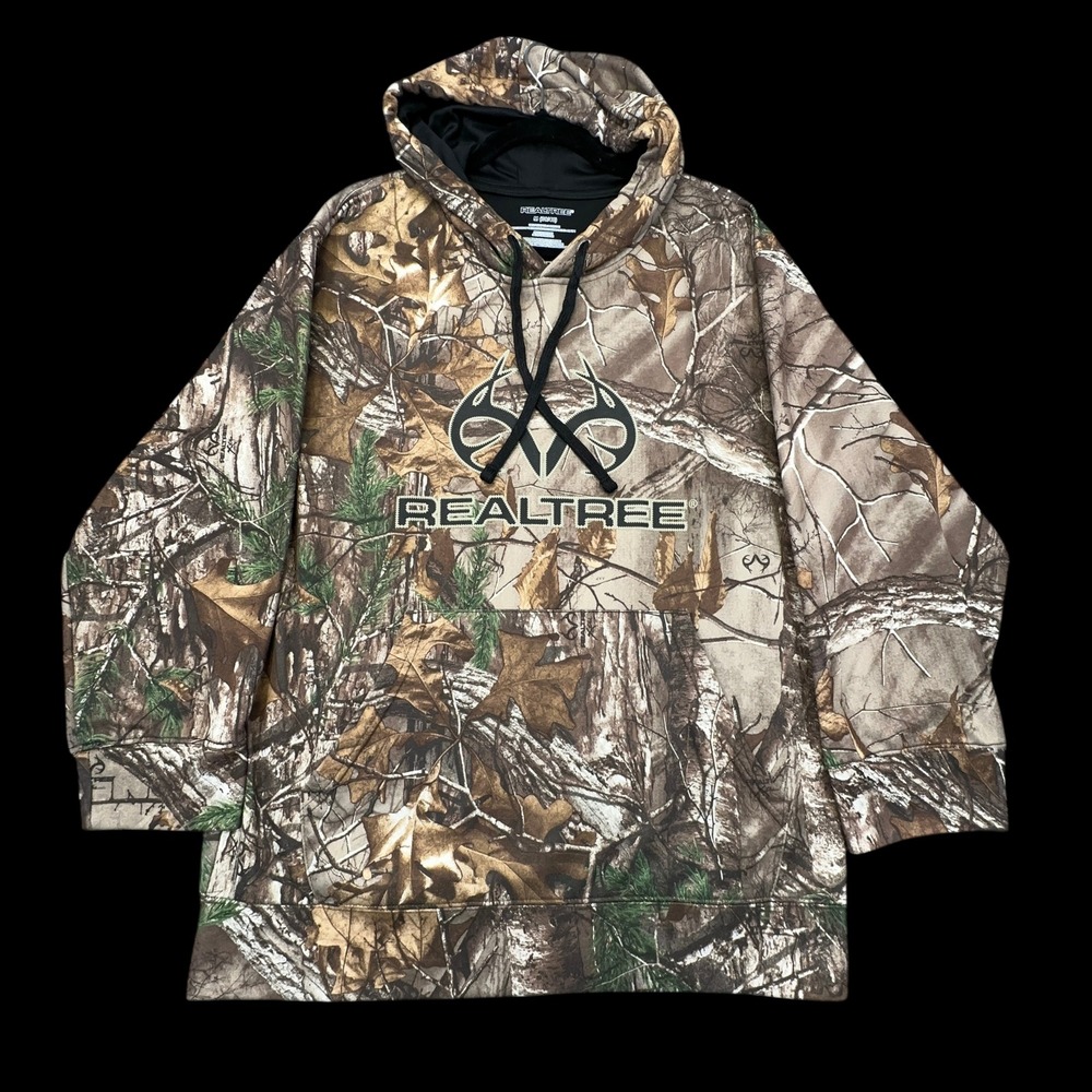 Realtree Hoodie Mens Medium Camo Pullover Polyester Graphic Logo Hunting Outdoor